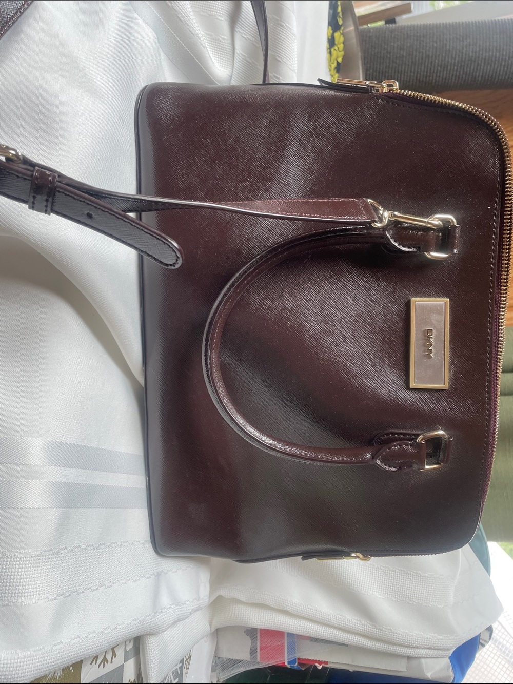 DKNY Leather Satchel with Gold Hardware